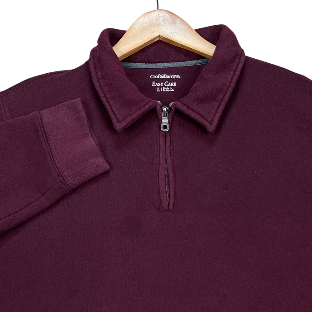 Croft Barrow Pullover Mens Large Burgundy Long Sleeve Quarter Zip Collared